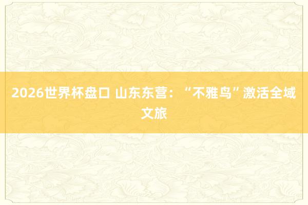 2026世界杯盘口 山东东营:“不雅鸟”激活全域文旅