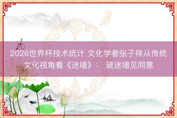 2026世界杯技术统计 文化学者张子祥从传统文化视角看《迷墙》： 破迷墙见同意