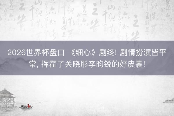 2026世界杯盘口 《细心》剧终! 剧情扮演皆平常, 挥霍了关晓彤李昀锐的好皮囊!